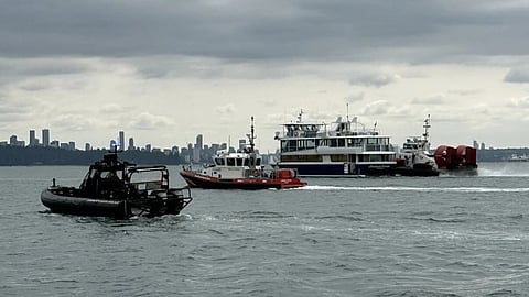The tour boat Harbour Princess and escorting vessels en route to Vancouver's Coal Harbour following the incident, August 3, 2025