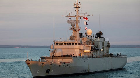 The French Navy frigate Vendémiaire prepares to come alongside the Kuru Wharf, HMAS Coonawarra, Darwin, Northern Territory, May 17, 2024.