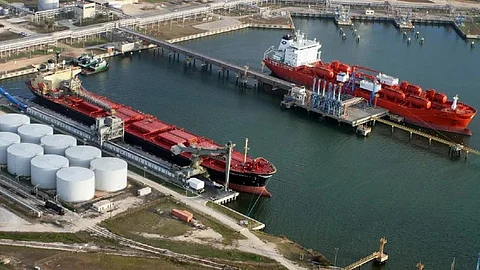 Crude oil tankers at Calhoun Port in Point Comfort, Texas