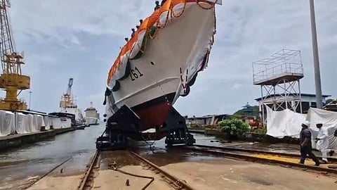 Launch of the Indian Coast Guard fast patrol vessel ICGS Atal