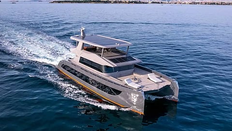 The yacht Flagship before being gutted by fire in 2024