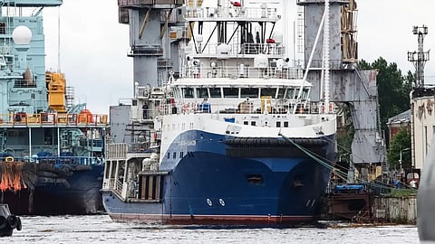 The Russian Navy icebreaking tug Kapitan Ushakov at a shipyard in Saint Petersburg, June 19, 2025