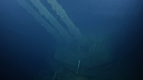 One of the three eight-inch gun turrets of the US Navy New Orleans-class cruiser USS Vincennes. The ship became heavily damaged during the Battle of Savo Island and later sank on August 9, 1942.