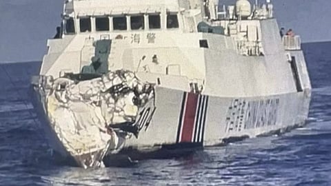 Image of the heavily damaged China Coast Guard vessel following the August 11 collision