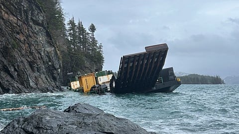 The Cordova Provider aground on the rocks at Axel Lind Island on January 14, 2025