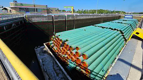 A barge passing through Old Hickory Lock