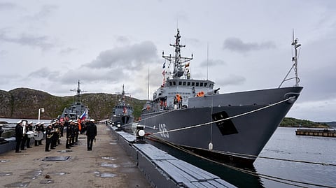 The Russian Navy mine countermeasures vessel Afanasy Ivannikov upon arrival at her homeport in Polyarny