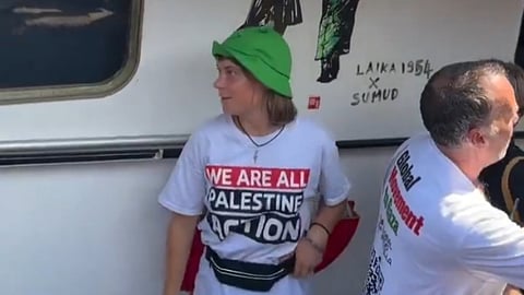 Greta boards the "Global Sumud Flotilla"