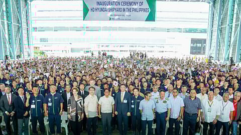 Philippine President Ferdinand Marcos Jr and other guests at the inauguration ceremony marking the start of HD Hyundai Heavy Industries Philippines' operations in Subic, September 2, 2025
