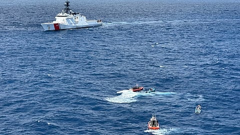 The USCGC Hamilton boarding team interdicts two go-fast vessels suspected of drug smuggling approximately 115 miles southeast of the Galapagos Islands, Ecuador, June 26, 2025. The vessels were initially detected by a maritime patrol aircraft, and Hamilton’s embarked Helicopter Interdiction Tactical Squadron aircrew provided airborne tactical support, resulting in the seizure of more than 4,475 pounds of cocaine.
