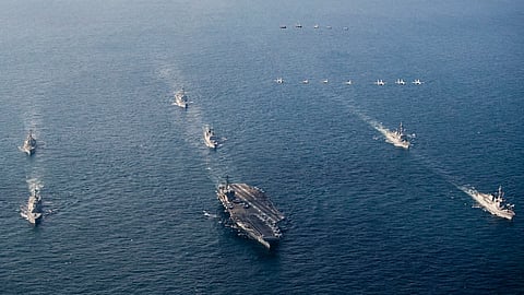 US Navy, Japan Maritime Self-Defense Force and Republic of Korea Navy vessels in formation during Freedom Edge 24
