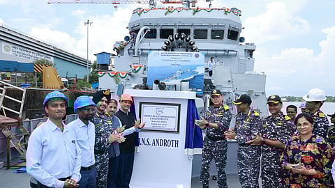 Delivery ceremony of INS Androth, the Indian Navy's second Arnala-class anti-submarine corvette, September 13, 2025