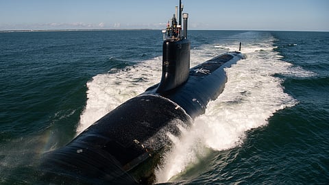 The US Navy Virginia-class attack submarine USS Massachusetts during her initial sea trials