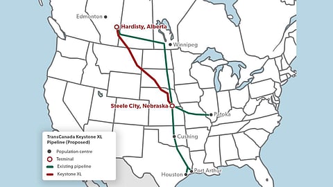 Map of proposed Keystone XL pipeline