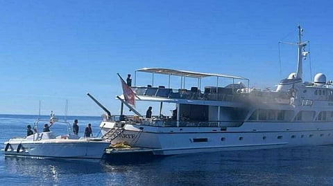 The luxury yacht Espadarte after a fire ignited in her engine room off Agropoli, Italy, October 9, 2025