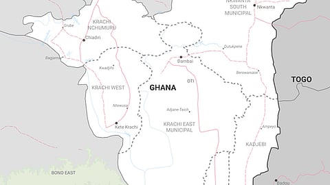 Map of Ghana showing Oti region