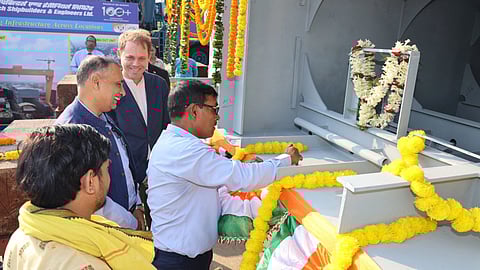 Keel-laying ceremony for Carsten Rehder's new 7,500DWT cargo ship at Garden Reach Shipbuilders and Engineers' Kolkata facilities, October 16, 2025