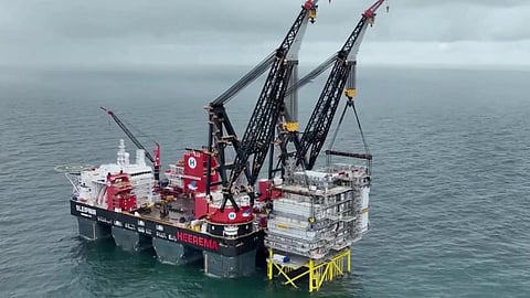 Offshore HVDC station being installed at East Anglia Three windfarm