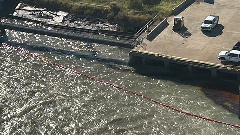 The site of the spill near the Port of Galveston's pier 32