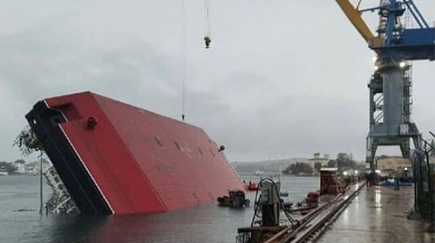The overturned crane vessel Gregory Prosyankin