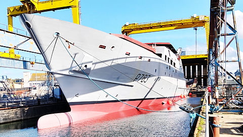 Launch of the French Navy POM-class patrol vessel Philippe Bernardino