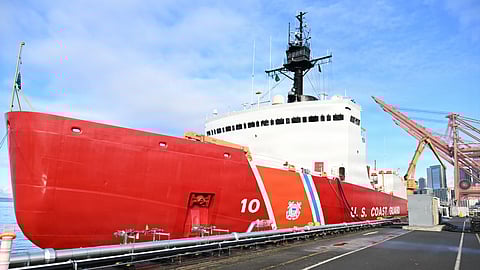 The US Coast Guard heavy icebreaker USCGC Polar Star is seen moored ahead of deploying for Operation Deep Freeze 2026, Seattle, November 20, 2025.