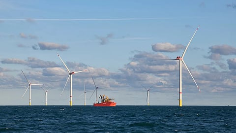 Turbines at EnBW's He Dreiht offshore wind farm in the North Sea off Germany