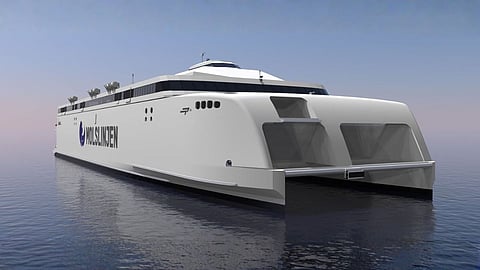 Concept render of Molslinjen's new electric Ro-Pax catamaran