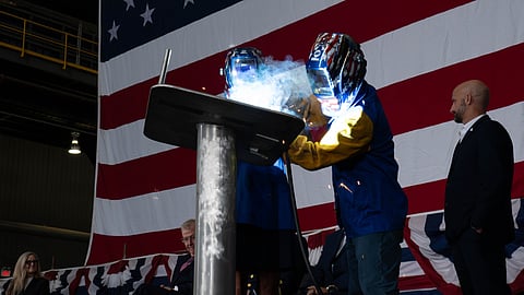 Keel authentication ceremony for the future Heritage-class offshore patrol cutter USCGC Pickering at Austal USA's Alabama facilities, December 8, 2025