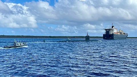 The US Navy Los Angeles-class attack submarine USS Springfield transiting Apra Harbor in Guam, November 25, 2024