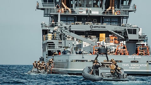 US Navy training support vessel