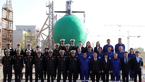 Launch of the future PNS Ghazi, the Pakistan Navy's fourth Hangor-class submarine, in Wuhan, China
