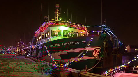 The Canadian fishing vessel Eastern Princess II kitted out for the holidays