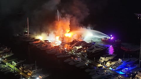 Girawaa works to extinguish Sydney marina fire, January 2026