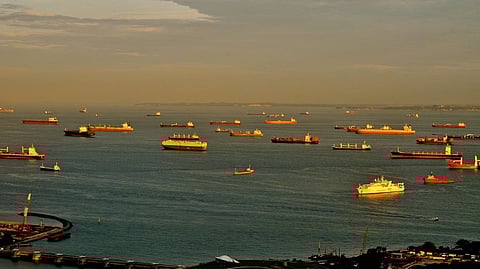 Ships at anchor in the Singapore Strait