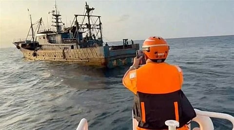The Chinese fishing boat Minlianyu 60138 just prior to its seizure by Taiwanese authorities following a submarine cable damage incident in October 2025