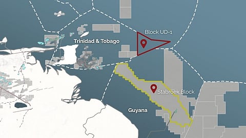Map of offshore blocks in Trinidad and Tobago and Guyana