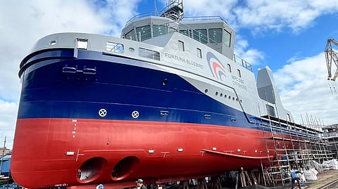 The first of the new fleet of six offshore survey and service vessels ordered by German company MPC OSE Offshore under construction at Esbjerg Shipyard in Denmark