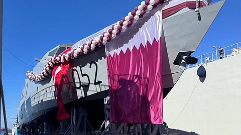 Launch of the future QENS Al Ghariyah, the second of two fast attack craft being built by Dearsan Shipyard for the Qatari Emiri Navy