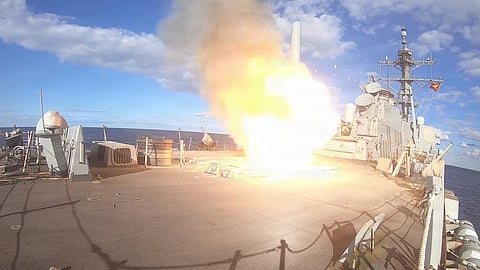 Arleigh Burke-class guided-missile destroyer USS Winston S. Churchill (DDG 81) fires a Tomahawk land attack missile (TLAM) during operations in support of Operation Epic Fury, February 28, 2026