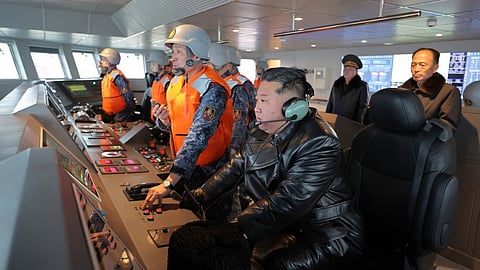 Comrade Kim Jong Un tours the locally-built destroyer Choe Hyon
