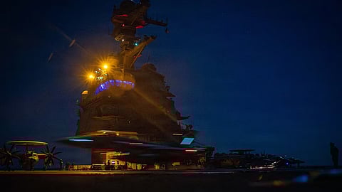 An F/A-18 Super Hornet, assigned to Carrier Air Wing 8, lands on the flight deck of the world’s largest aircraft carrier, USS Gerald R. Ford (CVN 78), while operating in the Eastern Mediterranean Sea in support of Operation Epic Fury, March 2, 2026