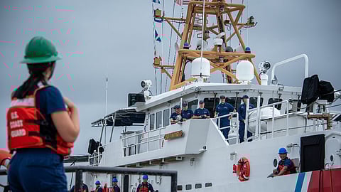 US Coast Guardsmen assigned to the fast response cutter USCGC William Hart (WPC 1134) approach the pier while mooring up on Coast Guard Base Honolulu March 15, 2026.