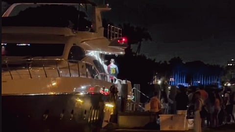 US Coast Guard Sector Miami law enforcement officers, along with federal and state law enforcement partners, conduct a boarding of a yacht, The Round, in the vicinity of Biscayne Bay, Florida, March 15, 2026.