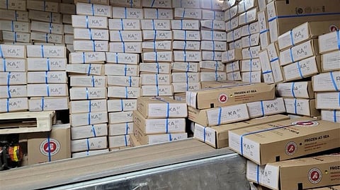 Boxes containing the seized pollock roe