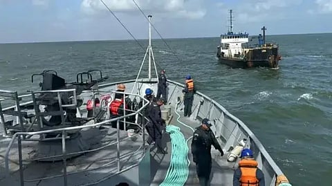 The pollution control vessel Latifa as seen from an approaching Brazilian Navy ship