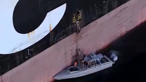 Iranian forces seen boarding the MSC Francesca