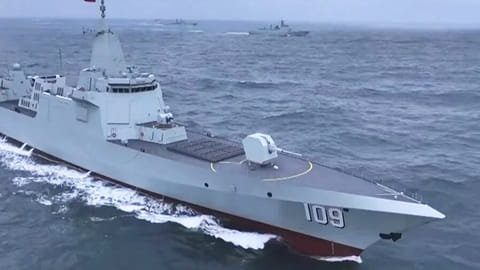 The People's Liberation Army Navy Type 055D destroyers Dongguan (nearest to camera) and Anqing. Both ships entered service in March 2026.