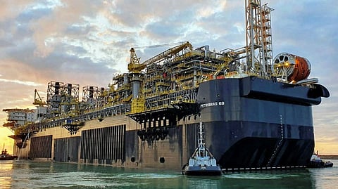The Petrobras-owned P-68 FPSO during sailaway from Jurong Aracruz shipyard in Brazil