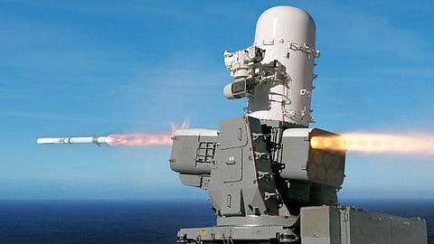 SeaRAM launcher firing an RIM-116 rolling airframe missile